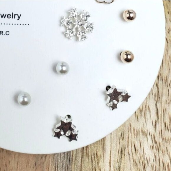 Snowflake Winter Rainbow Post Earrings 7 Pairs - Picture 3 of 4